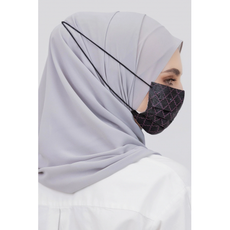 Disposable 3Ply Headloop Monogram Mask in Black Pink