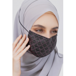 Disposable 3Ply Headloop Monogram Mask in Black Pink