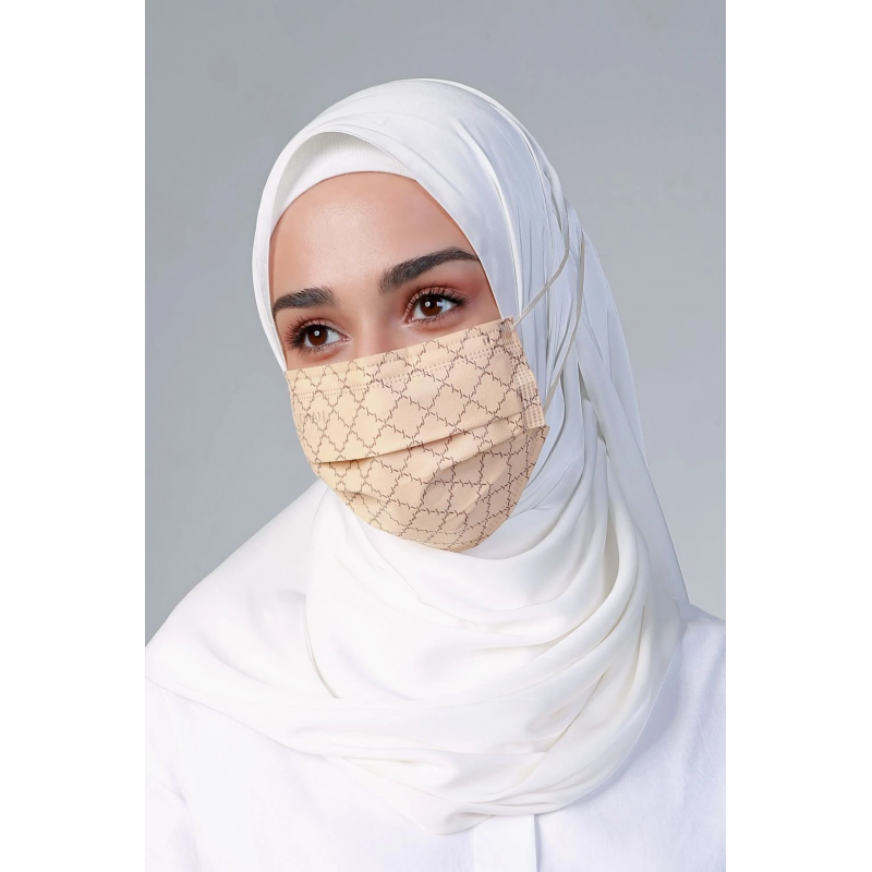 Disposable 3Ply Headloop Monogram Mask in Sand Brown
